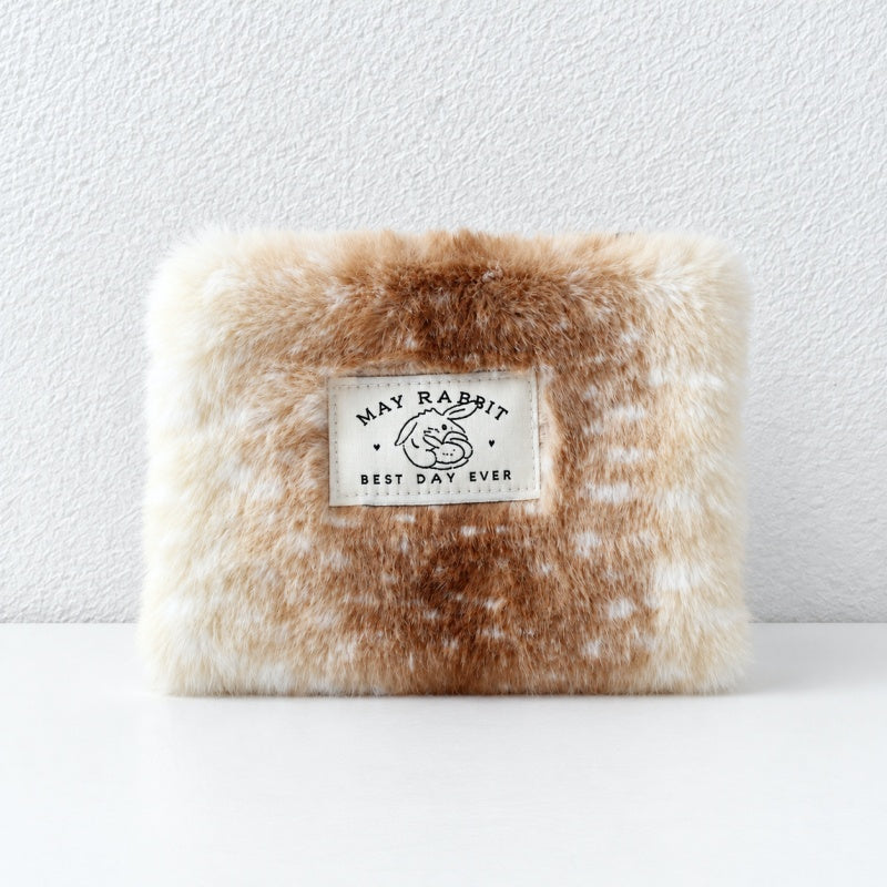 CouldNook Fawn Pattern Pouch - Plush Surface and Zipper Opening