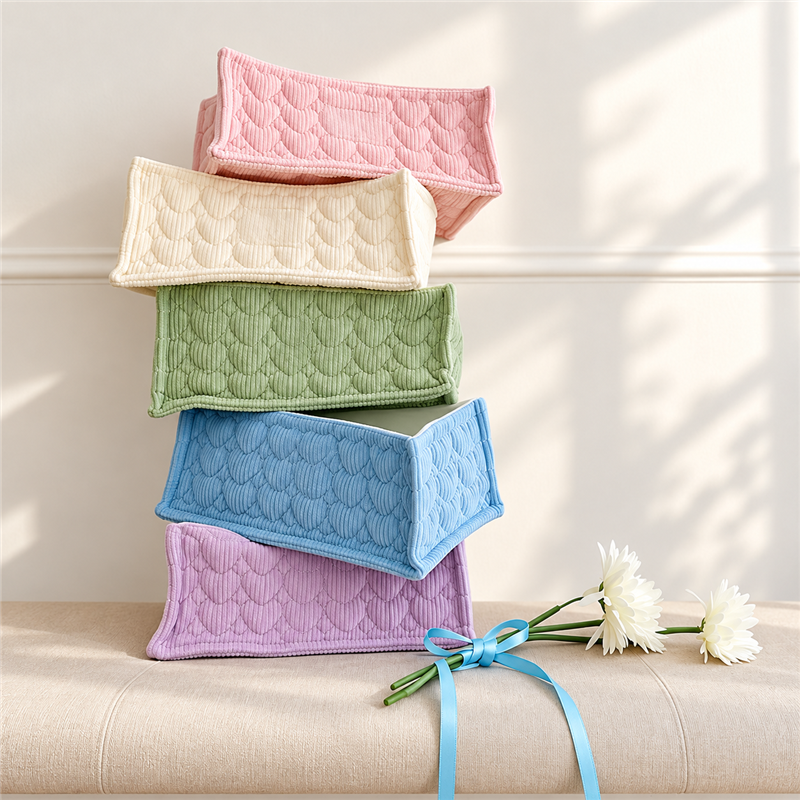 CouldNook Quilted Storage Basket - Ribbed Fabric and Stitched Heart Pattern