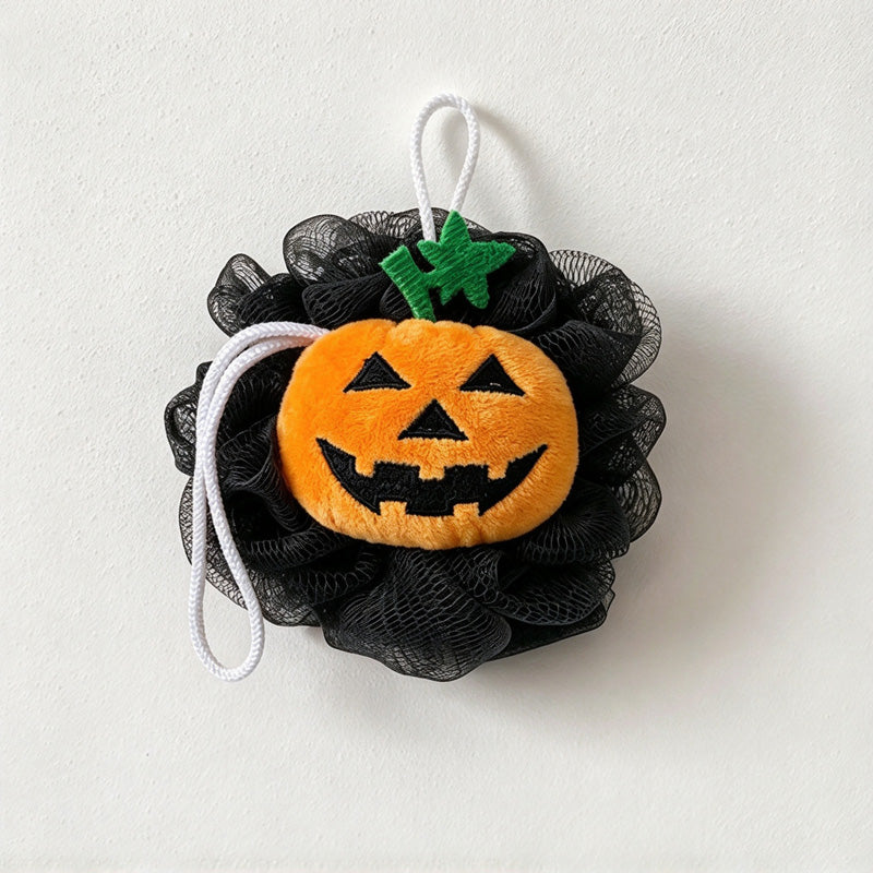 CouldNook Pumpkin Bath Pouf - Jack-O-Lantern Face And Hanging Cord