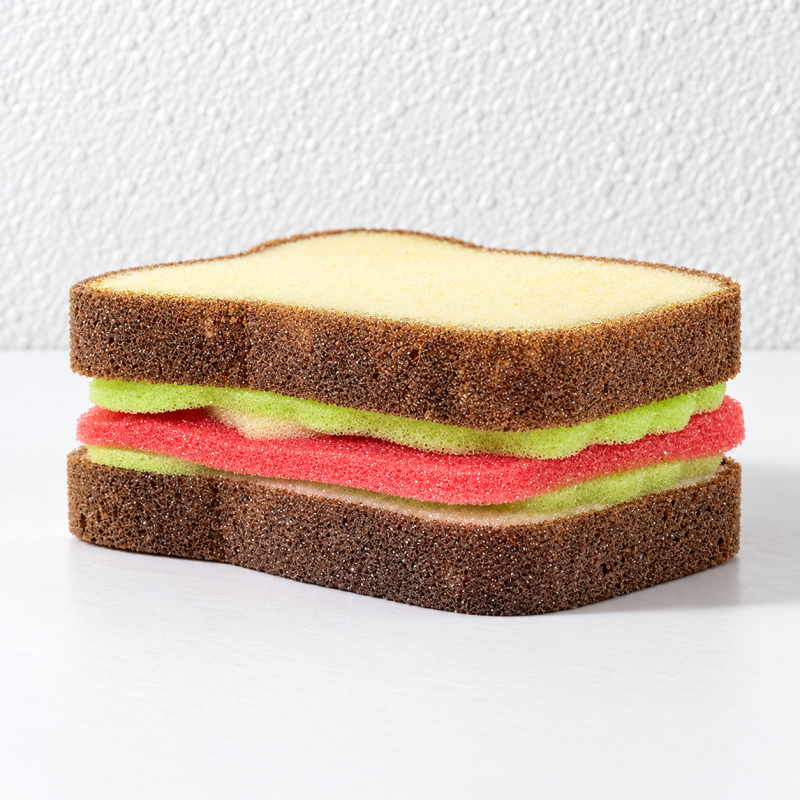 Sandwich Dishwashing Sponge with Layered Filling Details
