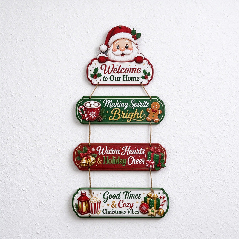Wooden Christmas Hanging Sign with Connected Message Panels