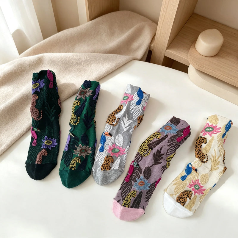 CouldNook Floral Sheer Crew Socks-Sheer Mesh Body