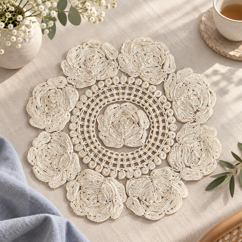 CouldNook Rose Lace Round Placemat - Openwork Floral Edge