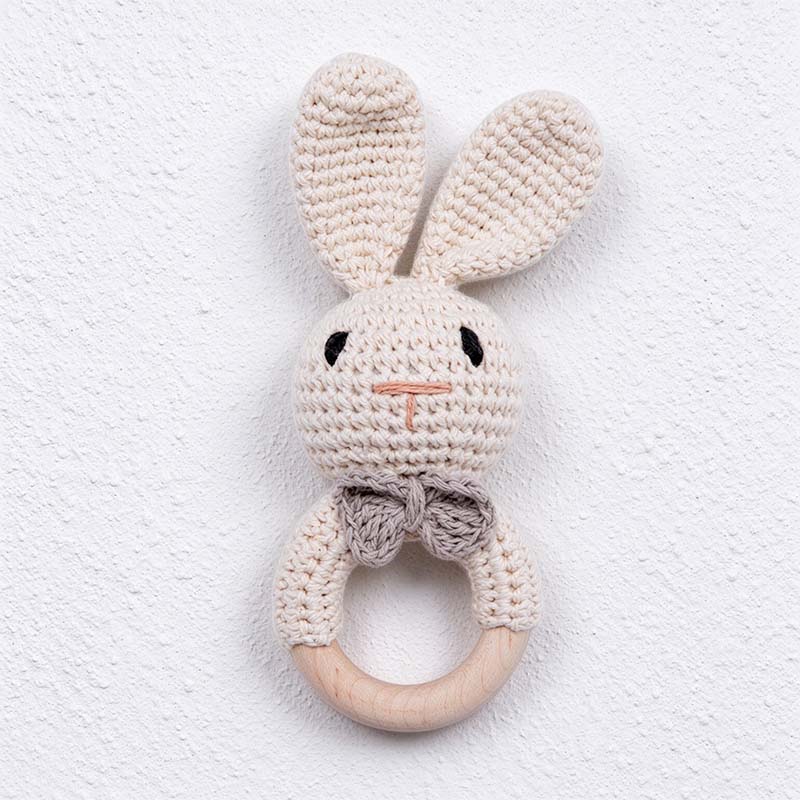 CouldNook Crochet Animal Rattle - Wooden Ring and Textured Figure