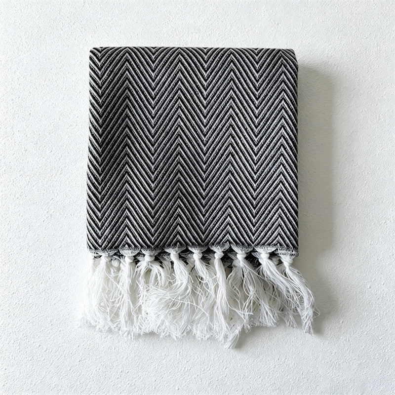 CouldNook Fringed Cotton Tea Towel - Herringbone Weave and Colors