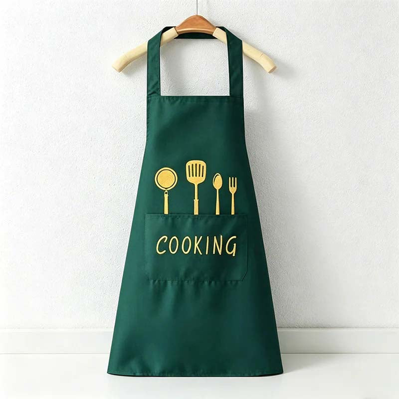 Cooking Utensil Print Waterproof Backband Apron - PVC Kitchen Apron