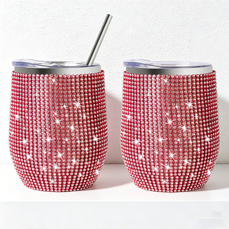 CouldNook 12oz Bling Rhinestone Stemless Wine Tumbler - Clear Lid & Straw (Solid Color Series)
