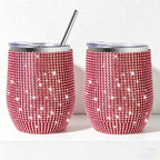CouldNook 12oz Bling Rhinestone Stemless Wine Tumbler - Clear Lid & Straw (Solid Color Series)