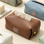 Car Hanging PU Leather Tissue Box - Cute Cartoon Multi-Functional Tissue Holder