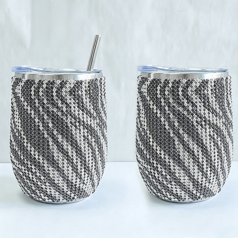 CouldNook 12oz Bling Rhinestone Stemless Wine Tumbler - Clear Lid & Straw (Solid Color Series)