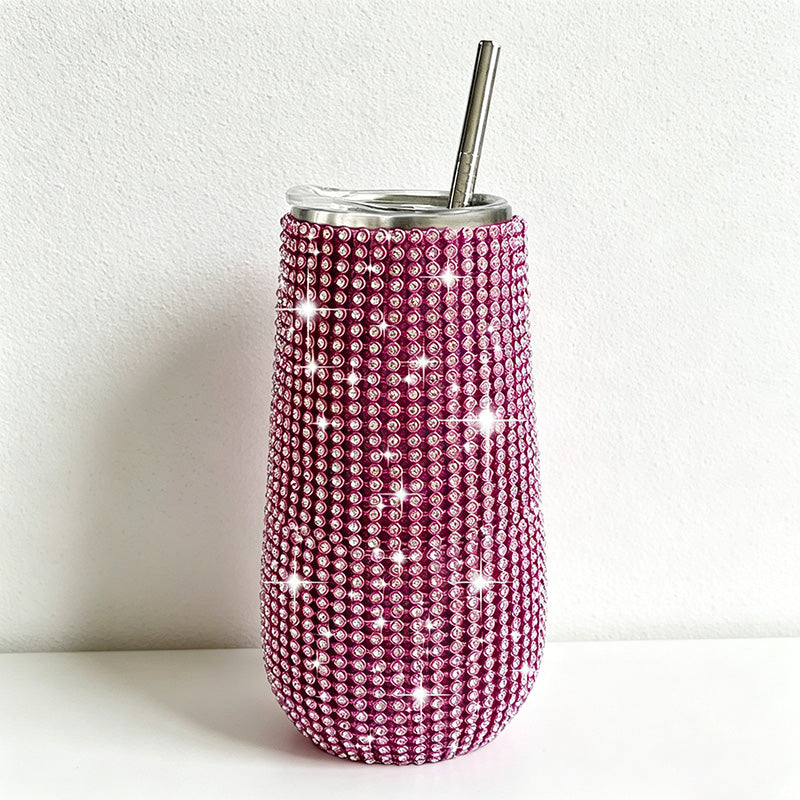 CouldNook Rhinestone Tumblers-6oz Stainless Steel Vacuum Insulated U-Shaped Eggshell Coffee Cup with Straw