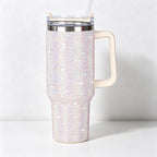 CouldNook 40oz Rhinestone Cow Print Tumbler-Stainless Steel Vacuum Insulated Ice Tumbler with Handle & Straw