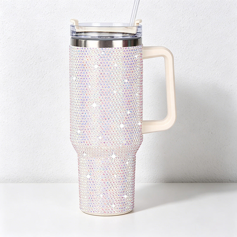 CouldNook 40oz Rhinestone Cow Print Tumbler-Stainless Steel Vacuum Insulated Ice Tumbler with Handle & Straw