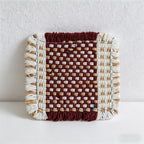 CouldNook Boho Hand-Woven Fringe Coaster - Chunky Checkered Cotton Mug Mat
