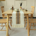 CouldNook Farmhouse Cotton Linen Table Runner - Rustic Boho Woven Macrame Mat