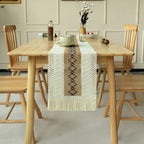 CouldNook Farmhouse Cotton Linen Table Runner - Rustic Boho Woven Macrame Mat