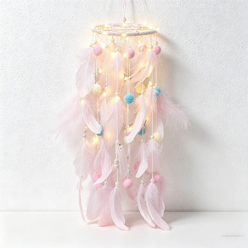CouldNook Dreamcatcher-Cute Pom Pom Feather Dream Catcher Wind Chime Hanging Decor