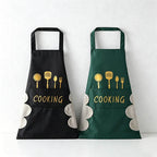 Cooking Utensil Print Waterproof Backband Apron - PVC Kitchen Apron