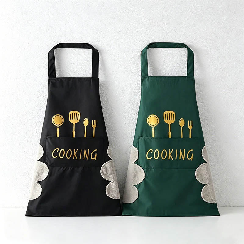 Cooking Utensil Print Waterproof Backband Apron - PVC Kitchen Apron