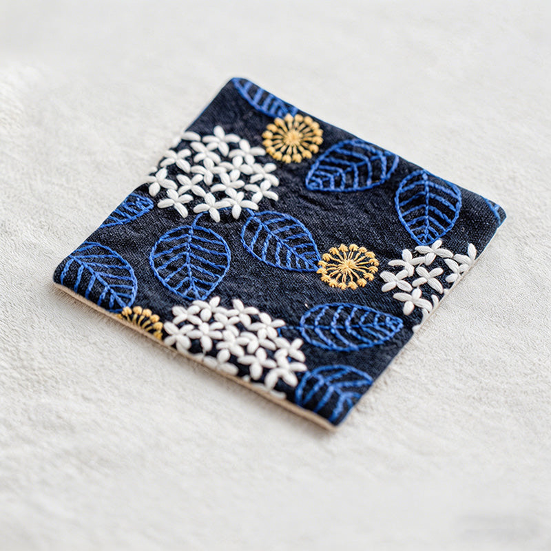 CouldNook Vintage Embroidered Fabric Coaster - Japanese Floral Square Mug Mat