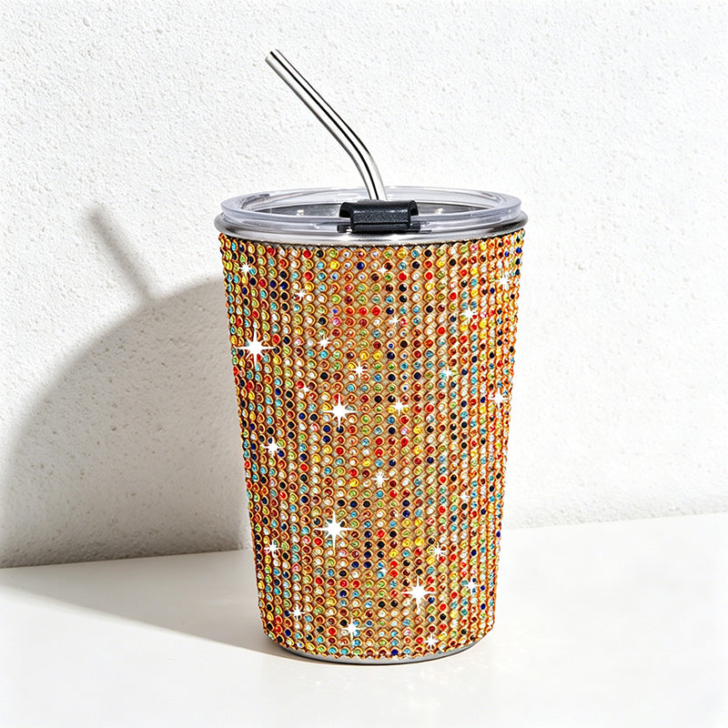 CouldNook 17oz Rhinestone Tumbler-Stainless Steel Insulated Straight Body Cup with Straw