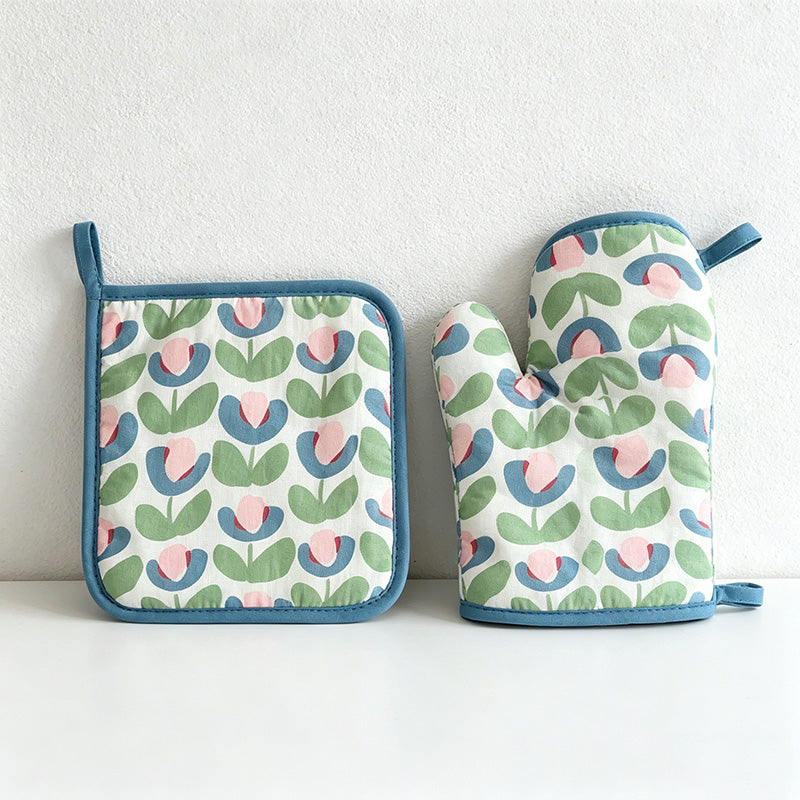 CouldNook Cotton Oven Mitt & Pot Holder - Retro Abstract Floral Decor
