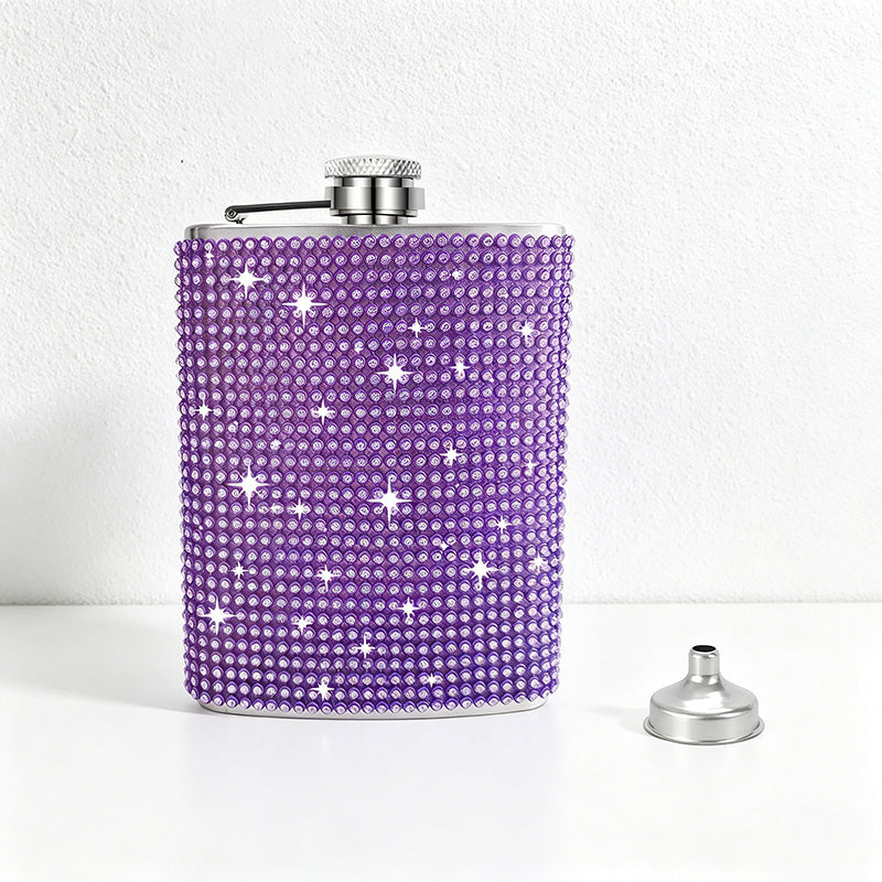 CouldNook 6/8oz Bling Rhinestone Hip Flask - Pocket Size with Funnel (Solid Color Series)