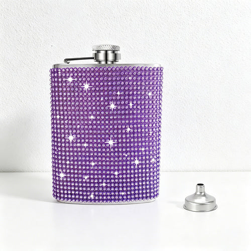 CouldNook 6/8oz Bling Rhinestone Hip Flask - Pocket Size with Funnel (Solid Color Series)