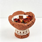 CouldNook Rustic Stone Pedestal Candle - Dried Rose & Macrame Boho Decor