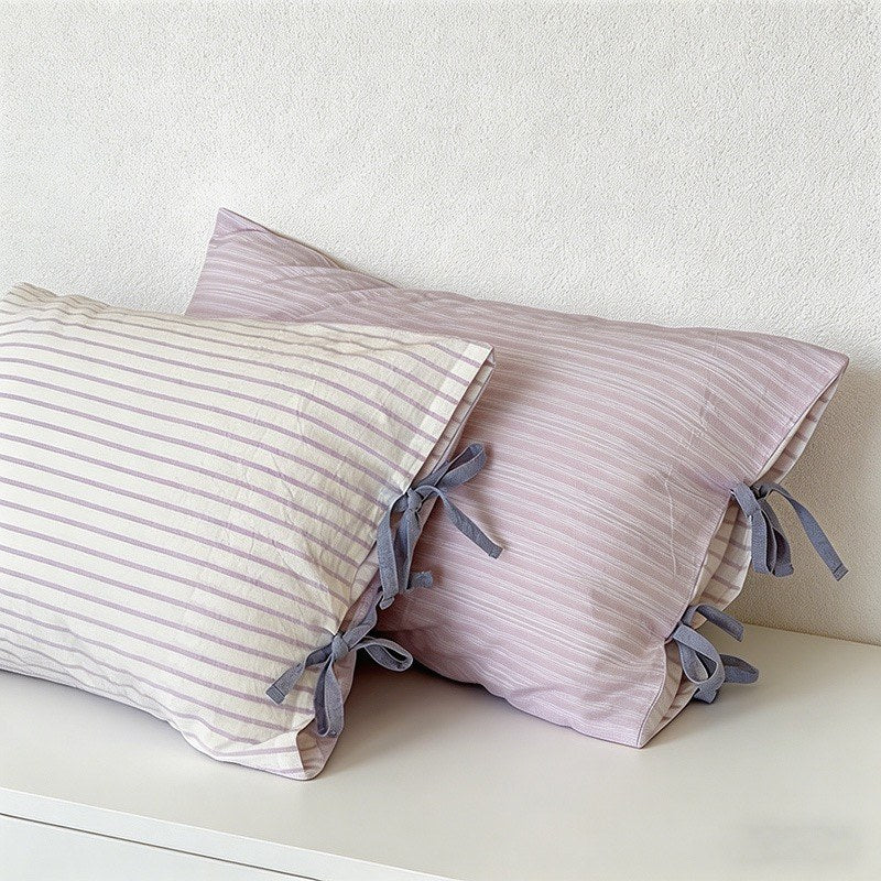 CouldNook Vintage Washed Cotton Striped Pillowcase - Cottagecore Bowknot Tie Pillow Cover
