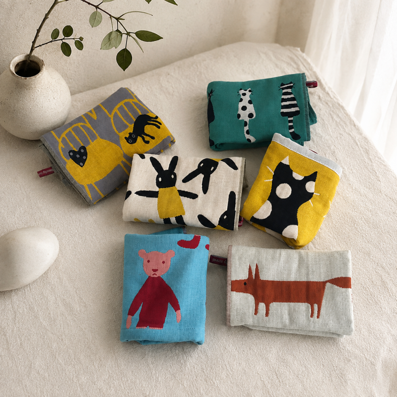 CouldNook Printed Gauze Hand Towel - Layered Character Designs