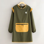 Waterproof with Ruffle Trim  Long Sleeve Apron- Canvas Kitchen Apron
