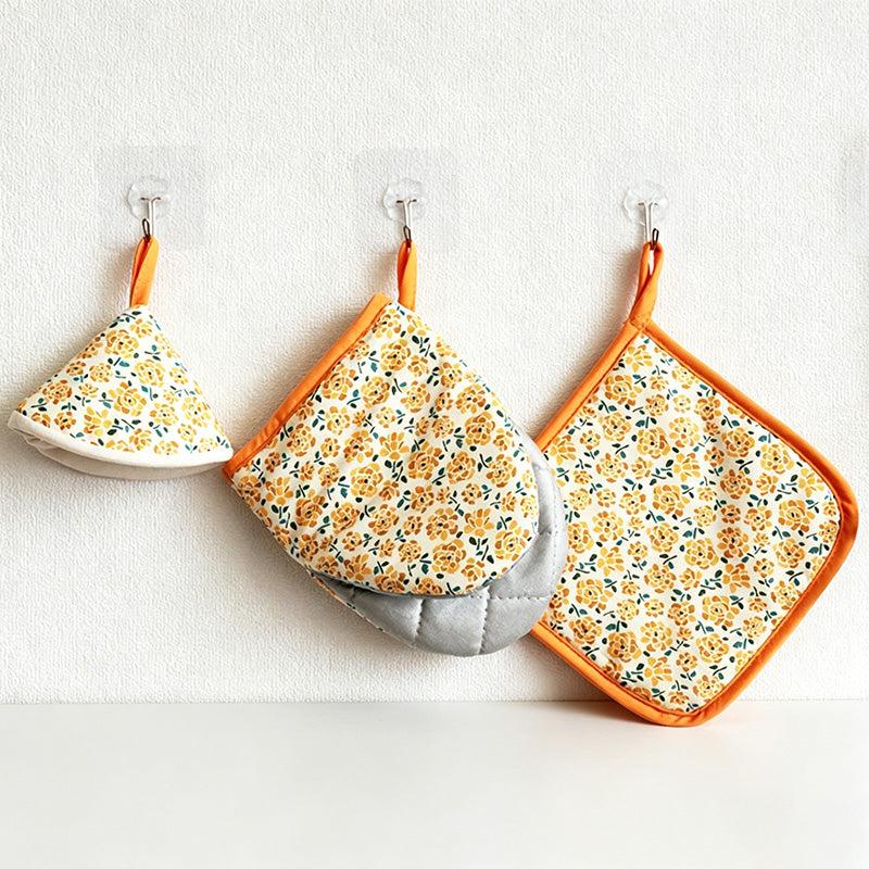 CouldNook Cotton Oven Mitt & Pot Holder - Vintage Yellow Floral Decor