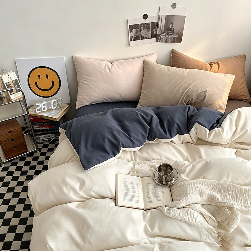 CouldNook Reversible Solid Duvet Cover - Ultra-Soft Washed Cotton Feel (Dark Colors)