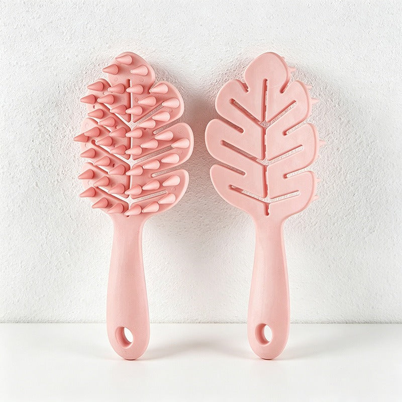 Leaf-Shaped TPR Shampoo Brush, Long Handle Scalp Massage Detangling Brush for Wet Hair