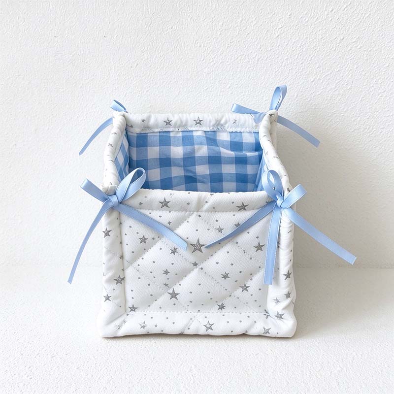CouldNook Quilted Storage Basket - Open Top And Decorative Corner Ties