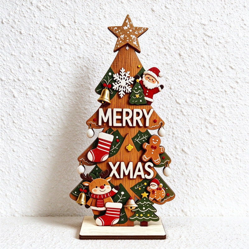 Wooden Christmas Tabletop Decorations with Printed Holiday Scenes