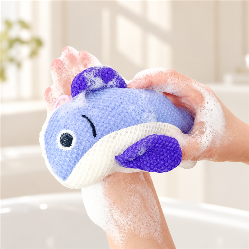 Animal-Shaped Bath Sponge with Textured Fabric Surface