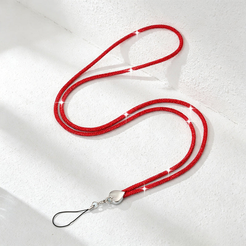 CouldNook Rhinestones Set Crossbody Phone Strap with Heart-Shaped Links