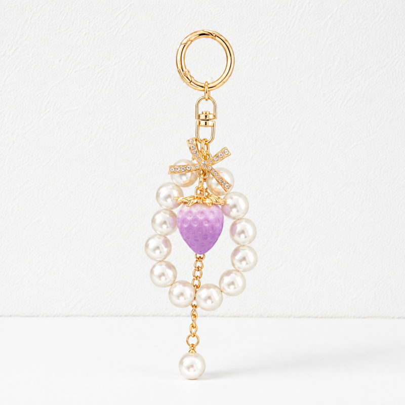 CouldNook Pearl Strawberry Keychain - Bowknot Bag Pendant