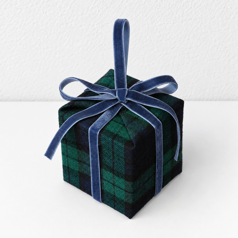 CouldNook Plaid Gift Box Christmas Ornament - Ribbon Bow