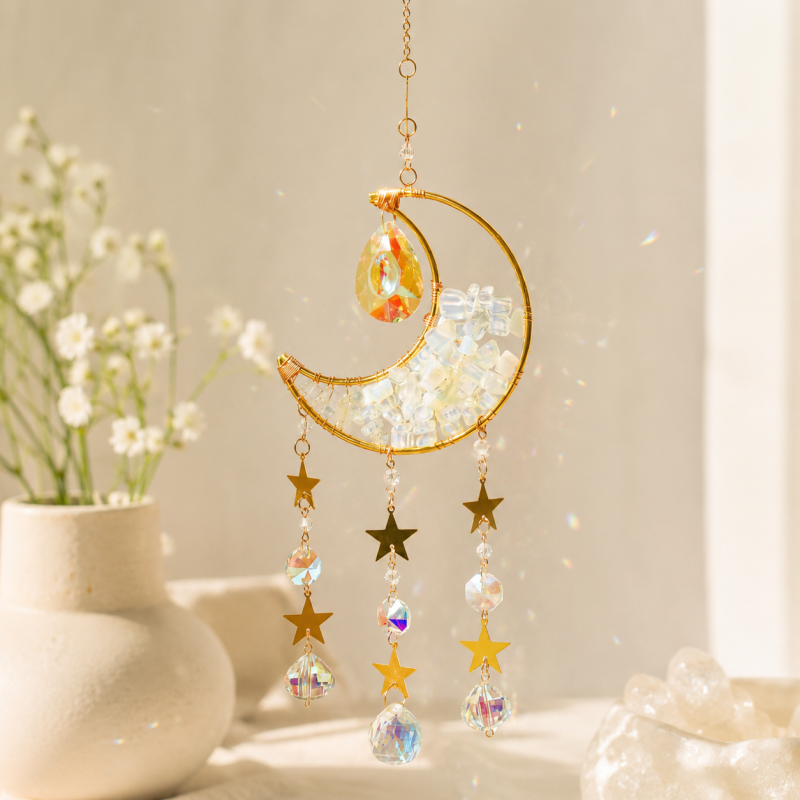CouldNook Gemstone Moon Suncatcher Ornament - Cascading Star Drops