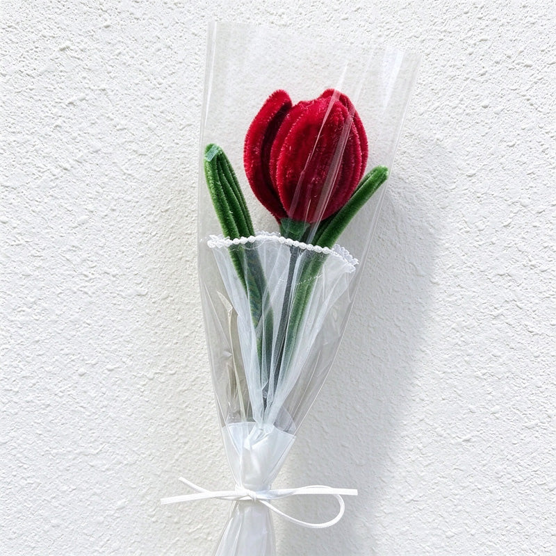 Artificial Tulip Bouquet with Pearl-Trim Wrapping