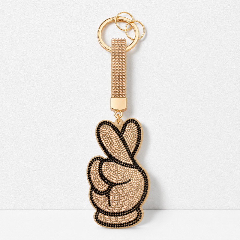 CouldNook Rhinestone Peace‑Hand Keychain‑Velvet Bag Charm Pendant for Purse & Car Keys