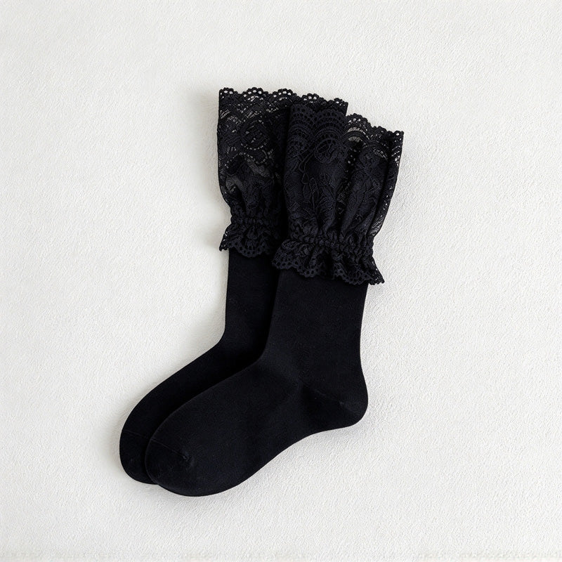 CouldNook Lace Cuff Socks - Wide Floral Trim And Two Lengths