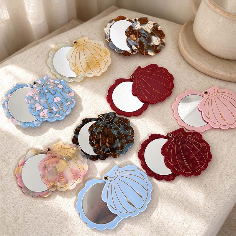 CouldNook Shell Swivel Pocket Mirror - Gold Rib Lines