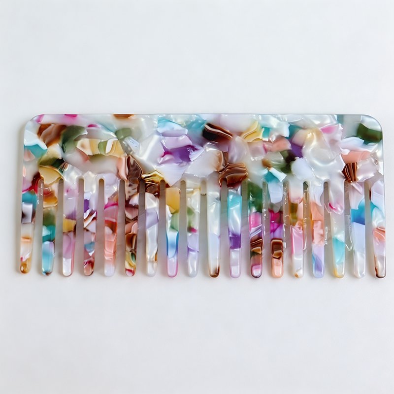 CouldNook Rectangular Marble Acetate Comb‑Wide Tooth Hair Comb