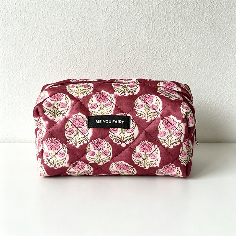 CouldNook Quilted Floral Print Cosmetic Bag - Vanity Storage Accent