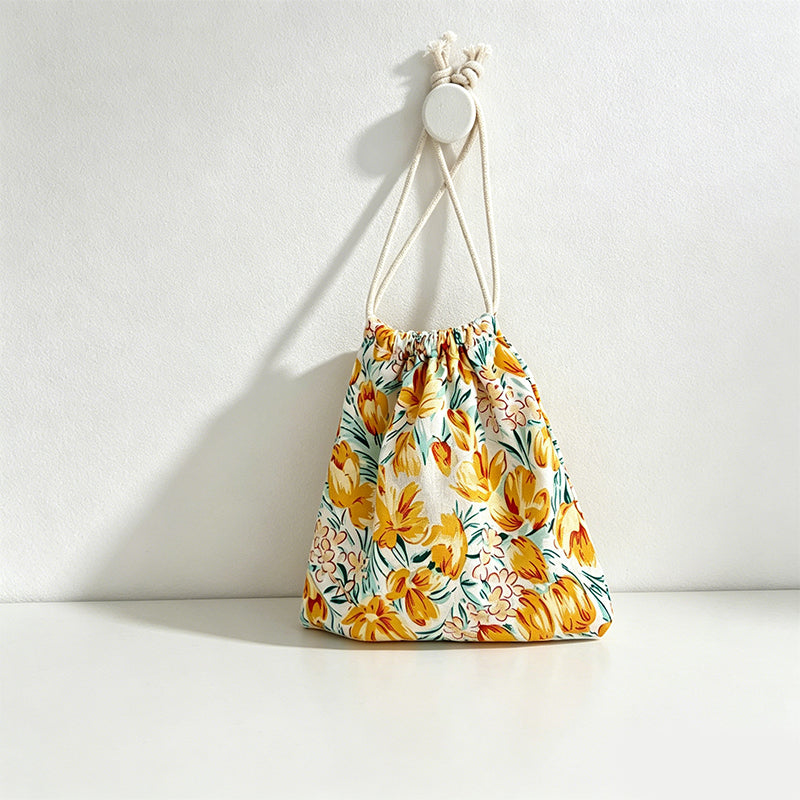 CouldNook Floral Drawstring Storage Pouch - Soft Cotton Utility Bag