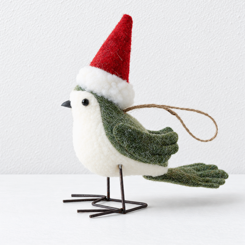 CouldNook Christmas Hat Bird Ornament - Standing or Hanging